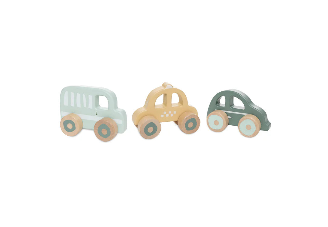 Houten Auto Op Wielen - 3 Stuks