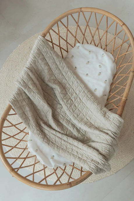 Wiegdeken, biologische bamboe + pluche spons - OYSTER GREY