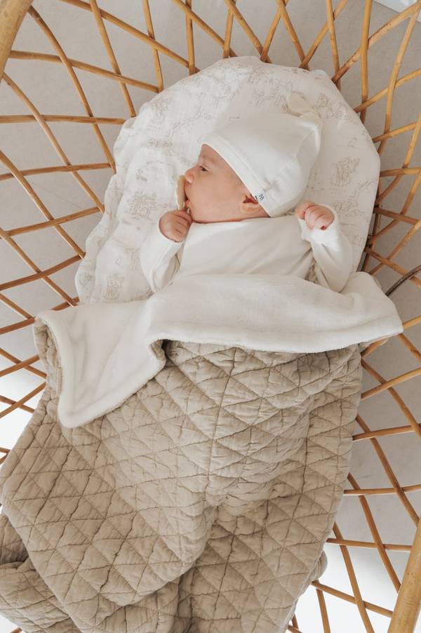 Wiegdeken, biologische bamboe + pluche spons - OYSTER GREY