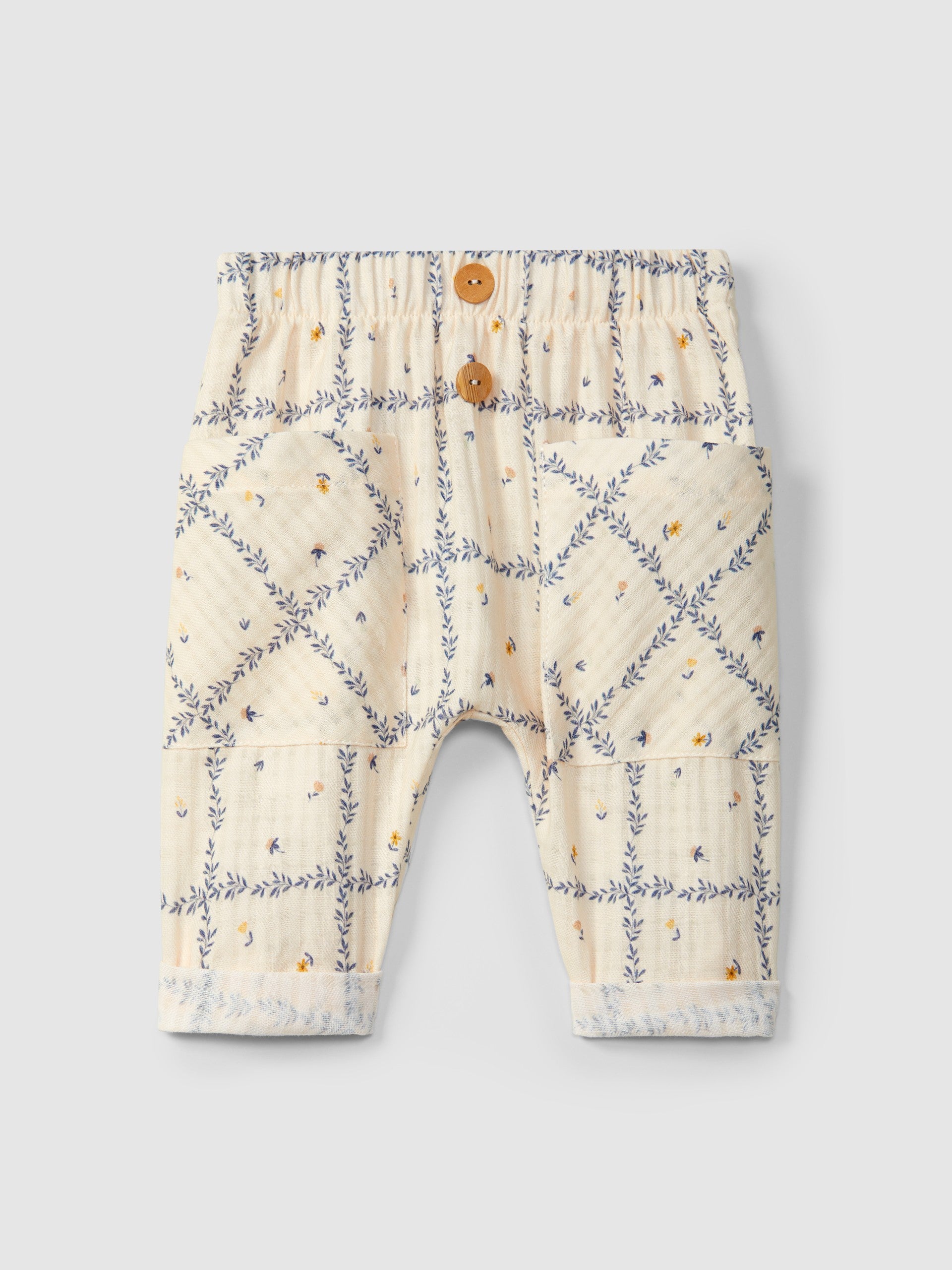 Pull-up broek bloemenprint indigo
