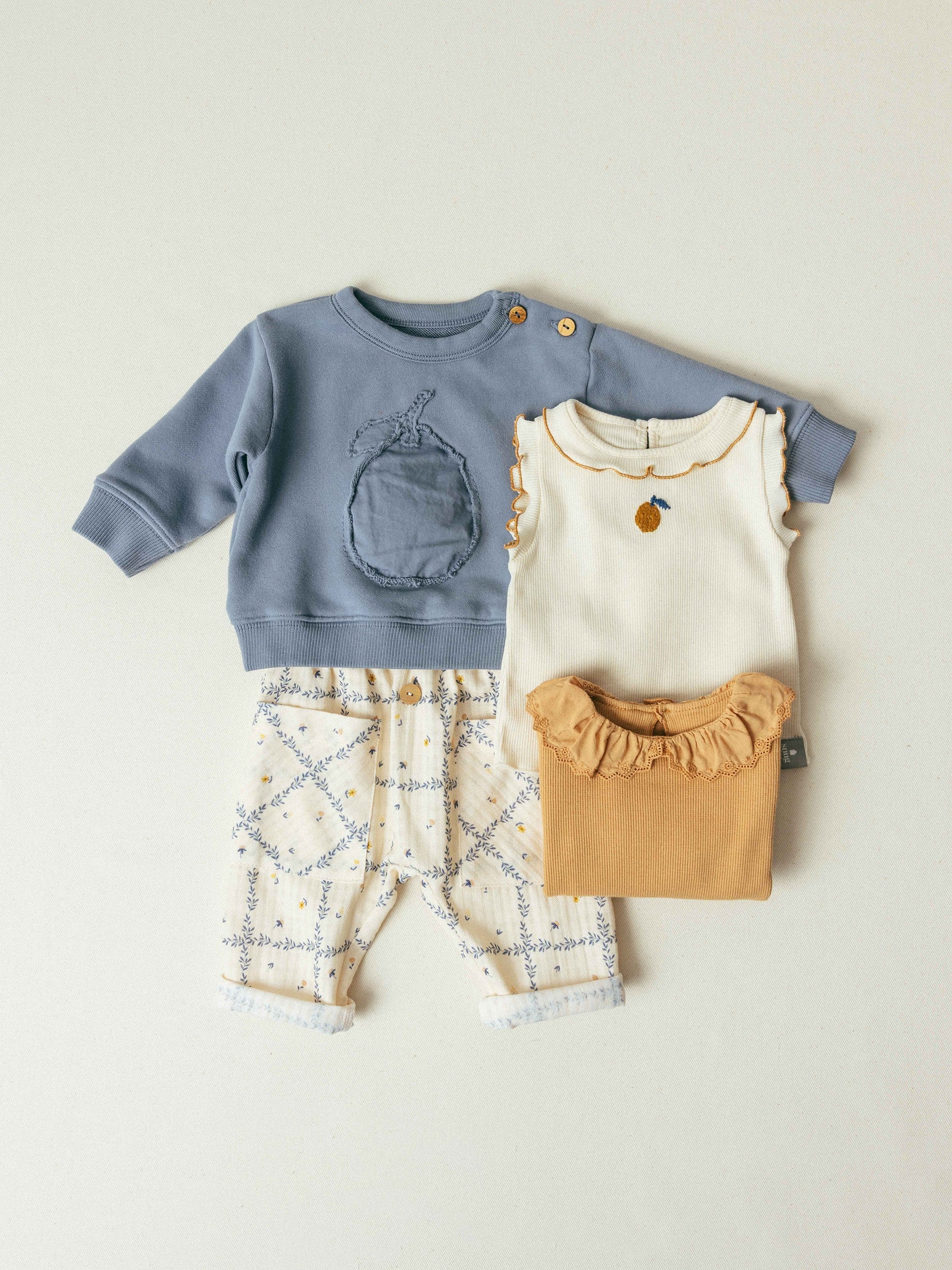 Pull-up broek bloemenprint indigo