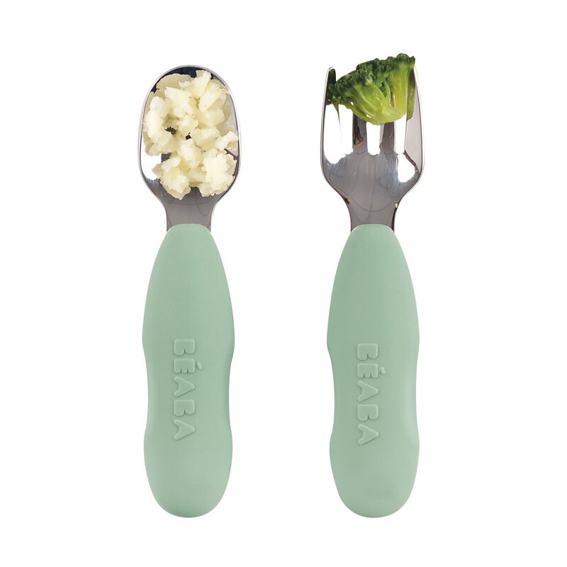 Béaba - Set van 2 roestvrijstalen voorbestek - Sage green