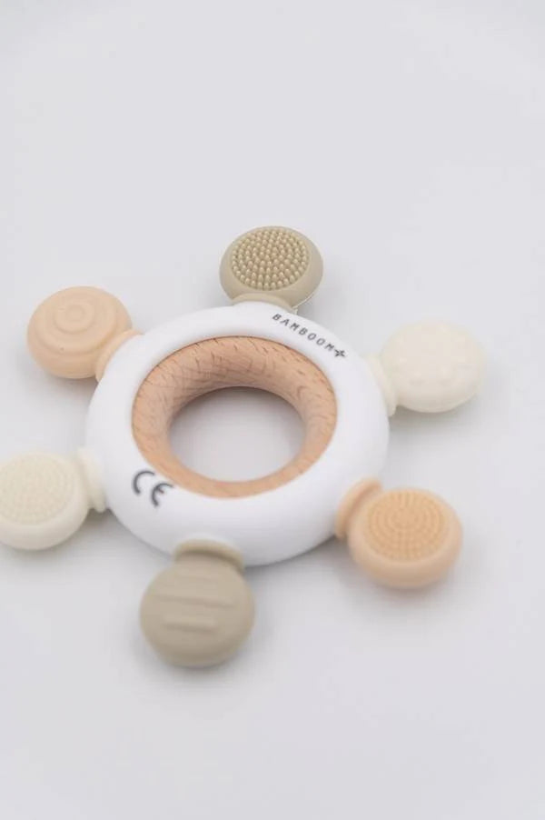Bijtring van hout & silicone - CREAM