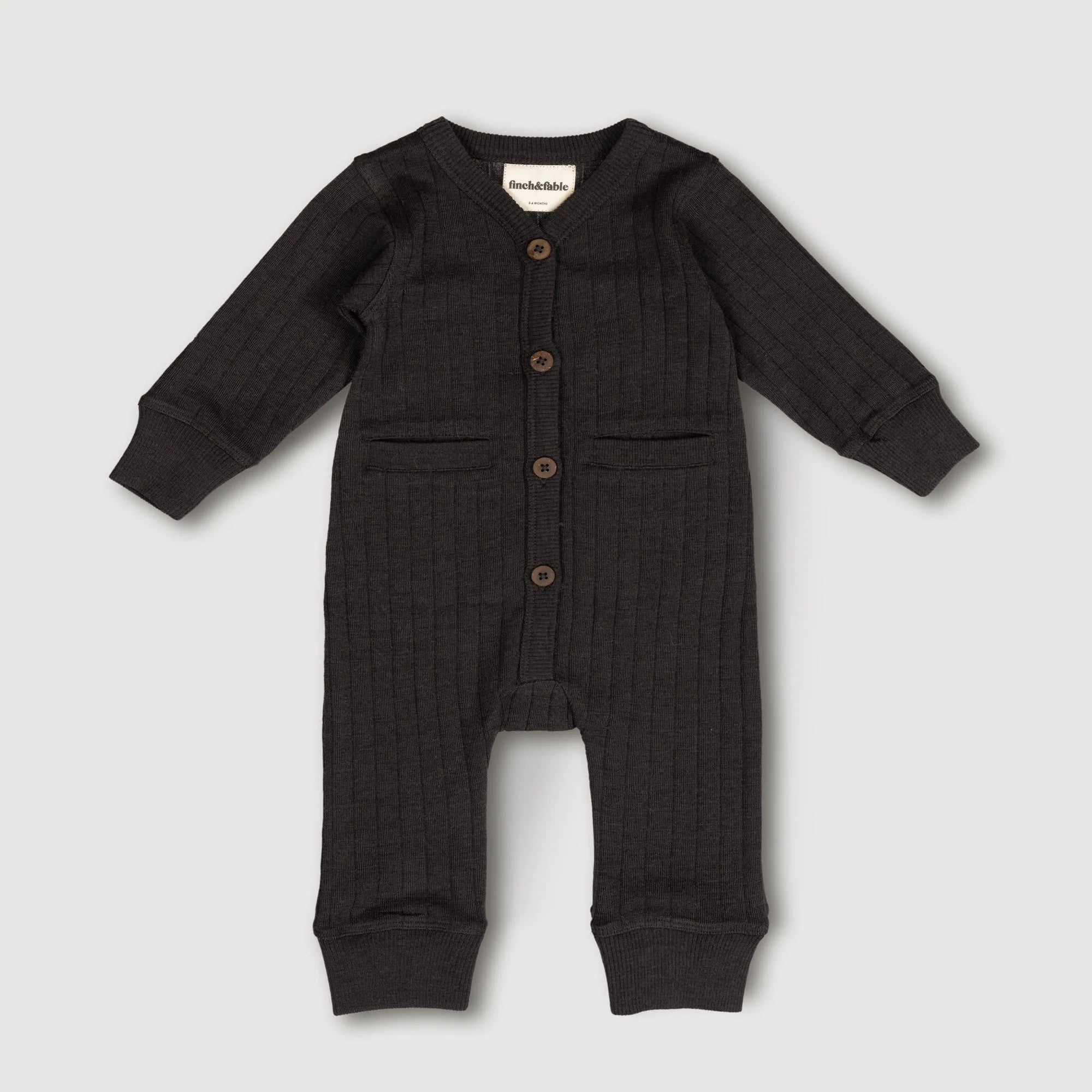 Wool Rib Playsuit - Storm LAATSTE 12-18m