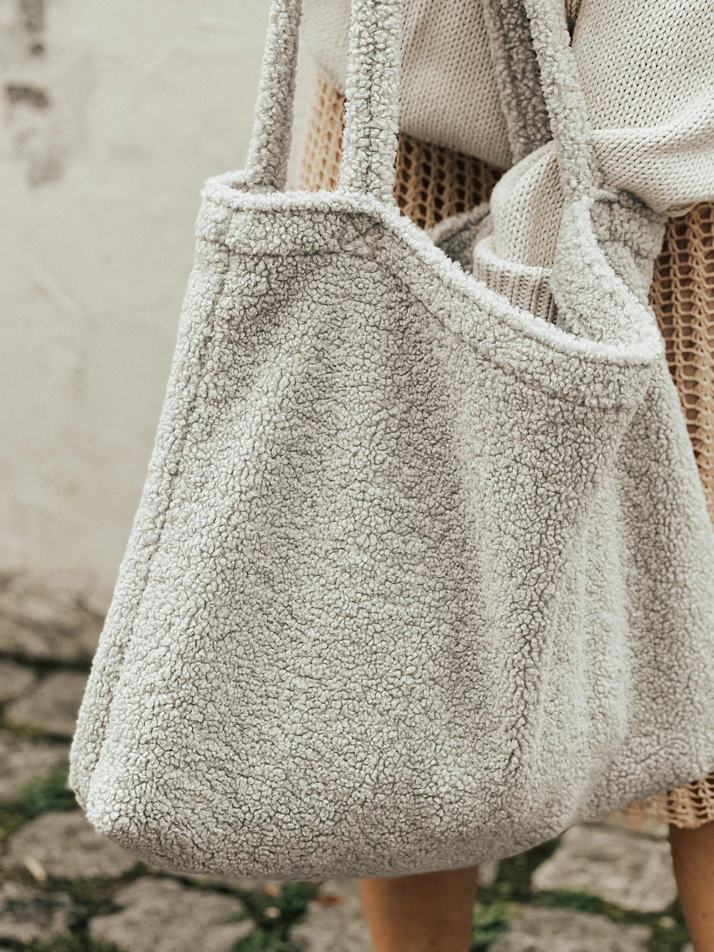 Light Grey Teddy Mom Bag