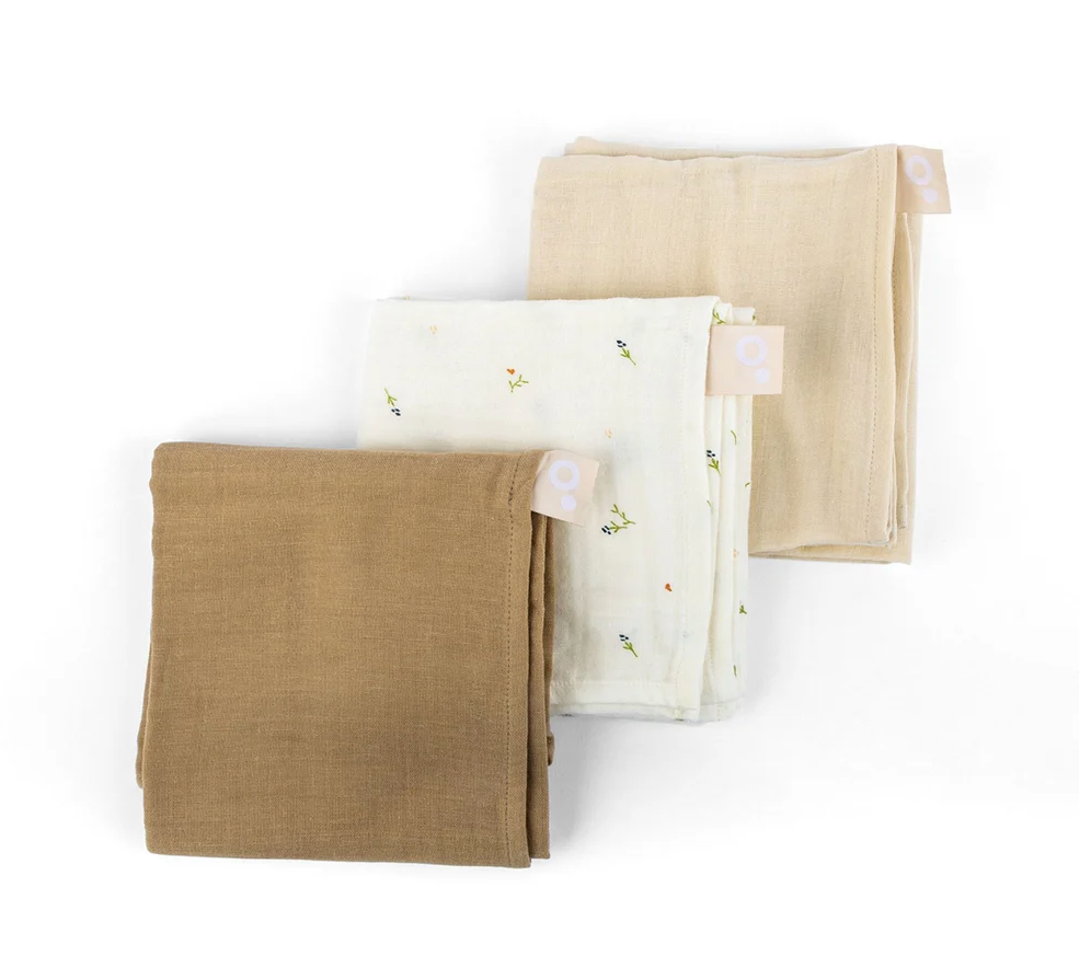 Set of 3 muslin cloths - doomoo Lovely - sweet cream