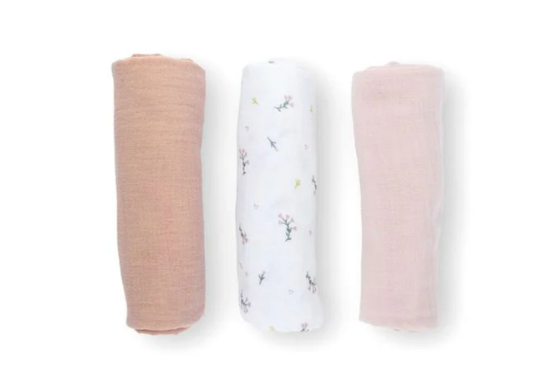 Set of 3 muslin cloths - doomoo Lovely - Flower pink