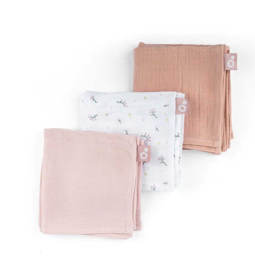 Set of 3 muslin cloths - doomoo Lovely - Flower pink