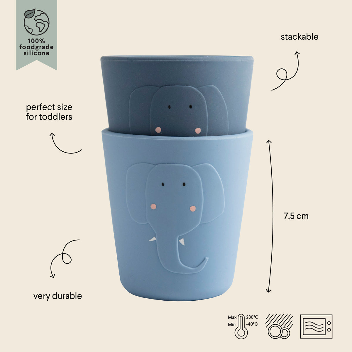 2 silicone bekers Mrs. Elephant