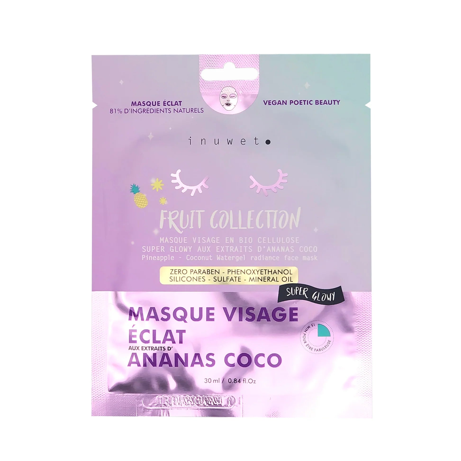 Gezichtsmasker in bio-cellulose – Glow – Ananas & kokos