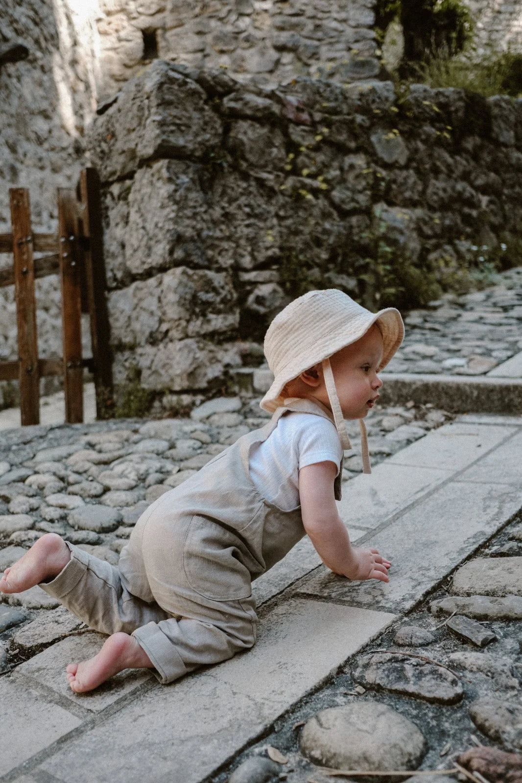 The Sam - Beige Linen Dungarees