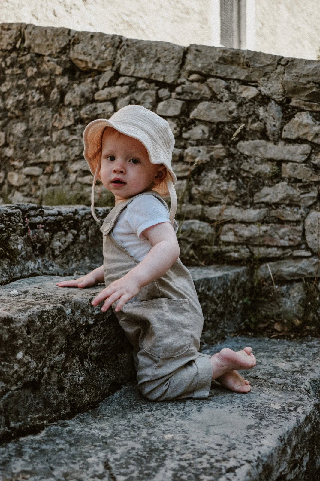 The Sam - Beige Linen Dungarees