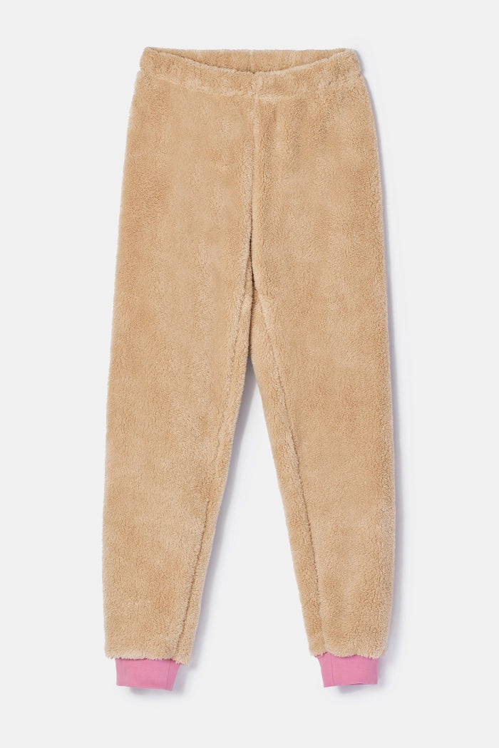 Beige set met sweater en broek in teddystof