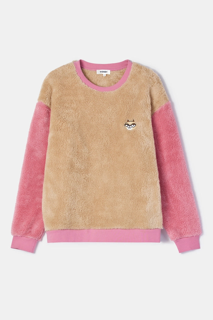 Beige set met sweater en broek in teddystof