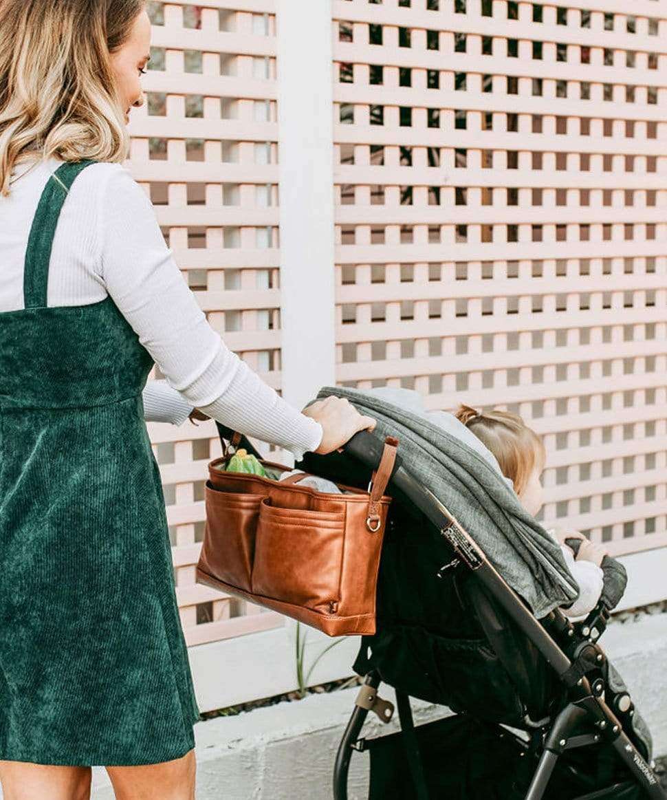 Tan Faux Leather - Pram Caddy