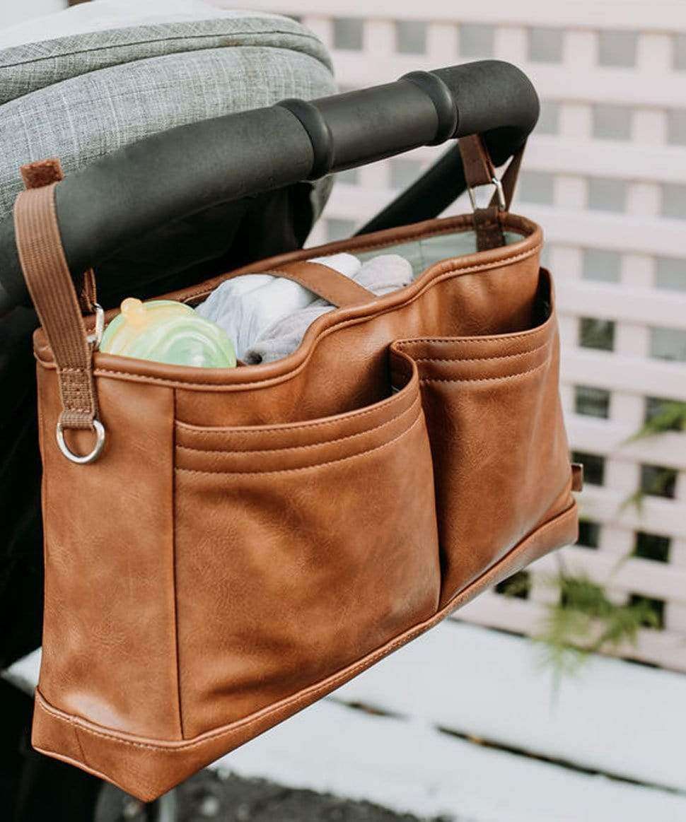 Tan Faux Leather - Pram Caddy