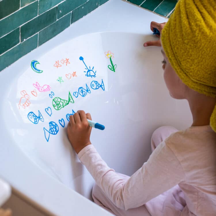 5 FLUORESCERENDE WASKRIJTJES raam - bad - papier