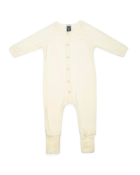 Smallstuff - Nachtpak van off-white merinowol met drop-needle patroon.