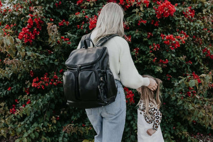 Black Faux Leather Nappy Backpack