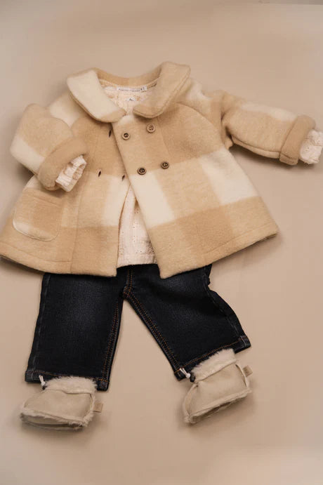 Checkered mantel van wol - MOCHA SAND