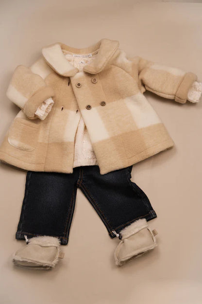 Checkered mantel van wol - MOCHA SAND