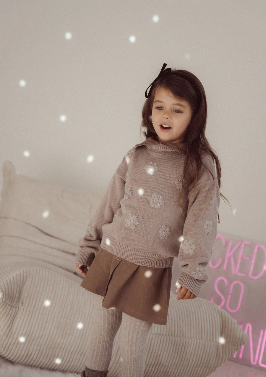 Noah Knitted Flower Jumper | Brown