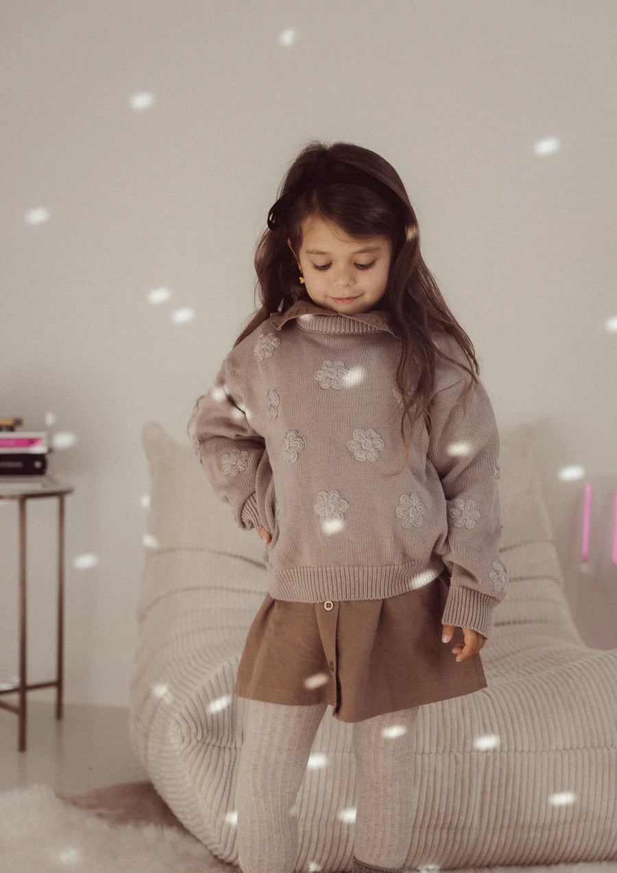 Noah Knitted Flower Jumper | Brown