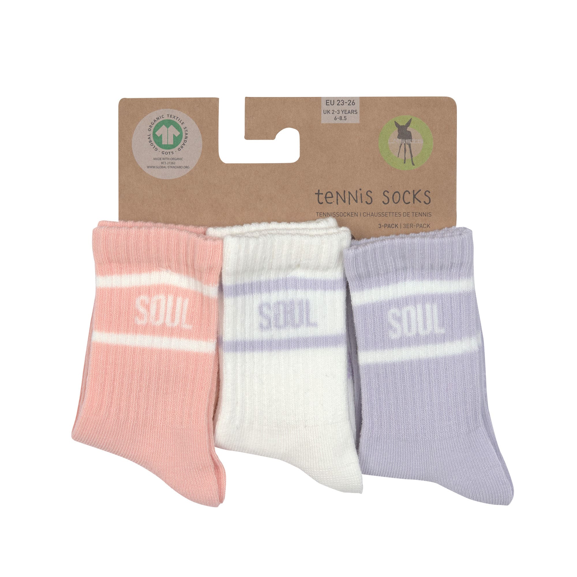 Tennis Socks Kids (3 pcs) - Little Gang, peach pastel lilac