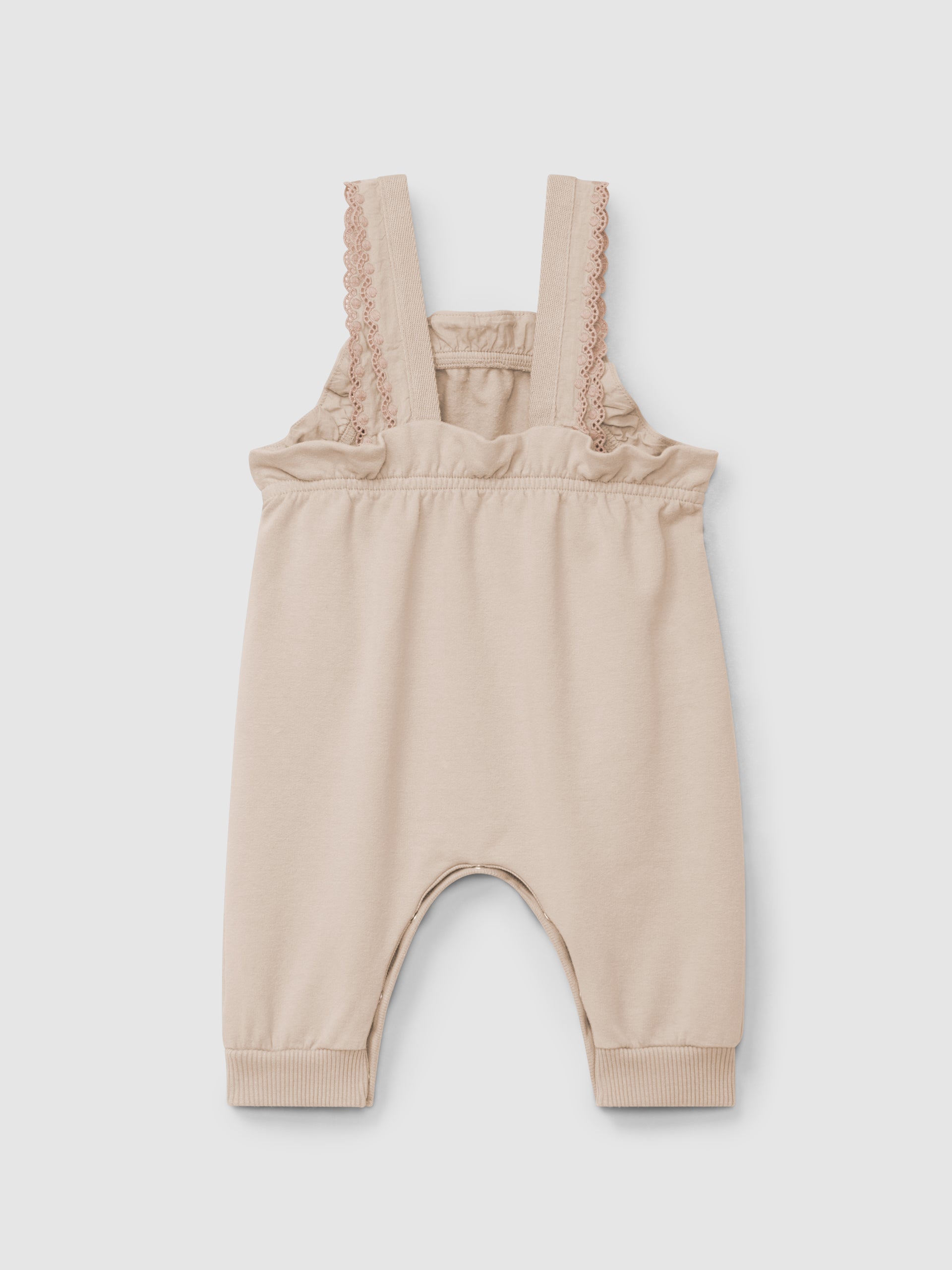 SNUG - Pluche tuinbroek met gerimpeld detail en borduurwerk