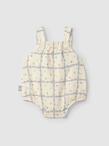 Salopette shortie met bloemenprint indigo
