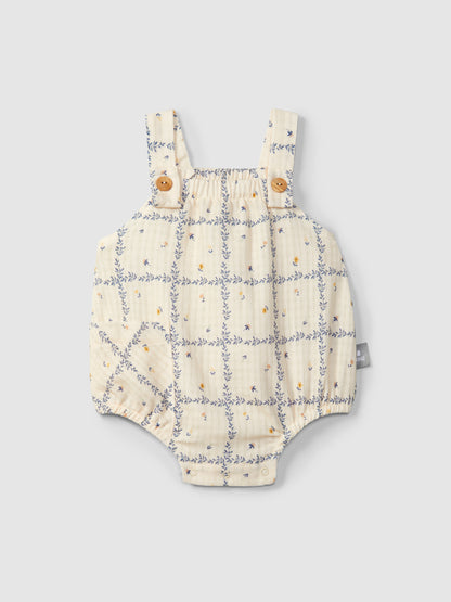 Salopette shortie met bloemenprint indigo
