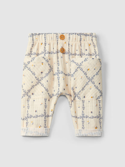 Pull-up broek bloemenprint indigo