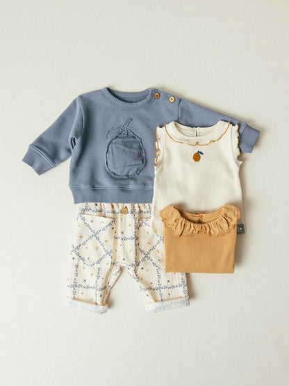 Pull-up broek bloemenprint indigo