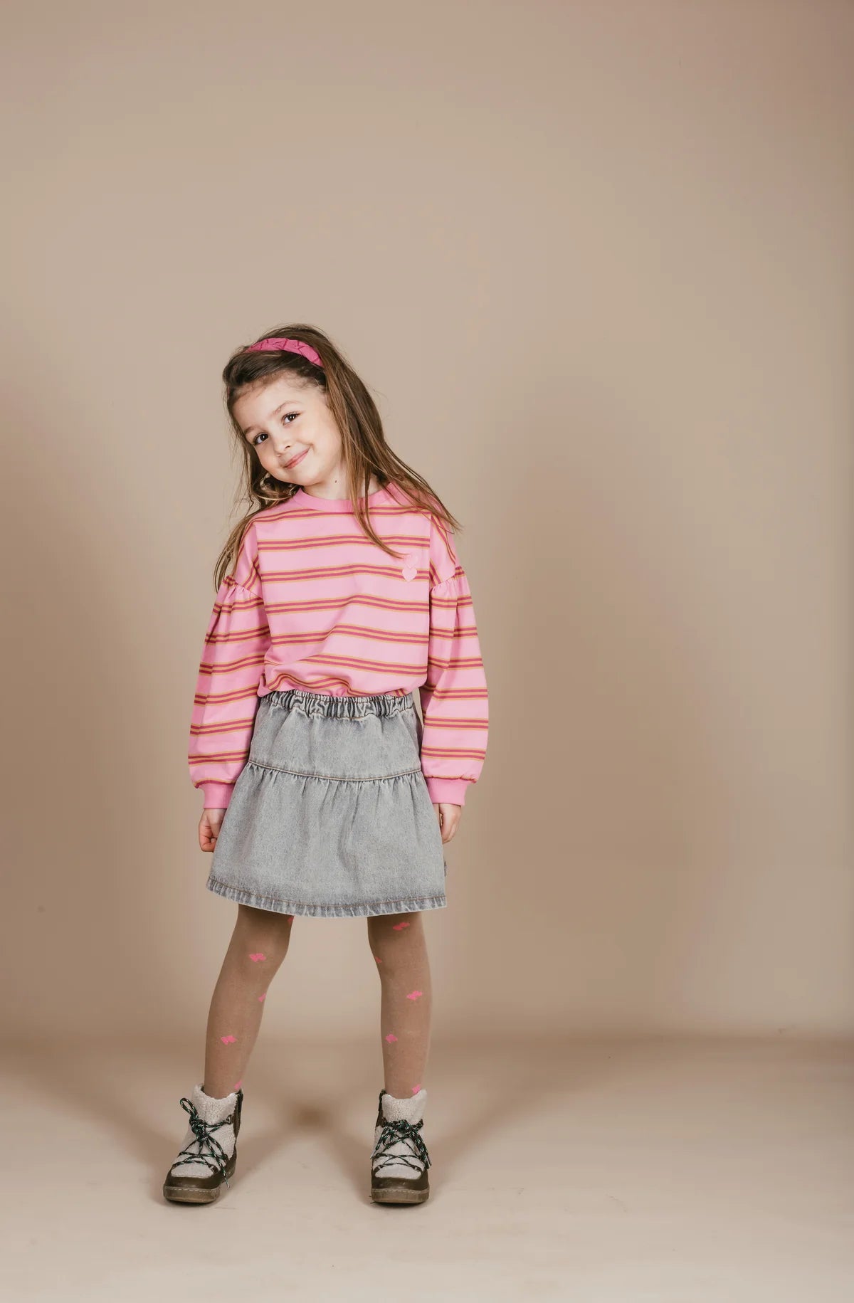 Jeans ruffle skirt/ Washed light grey