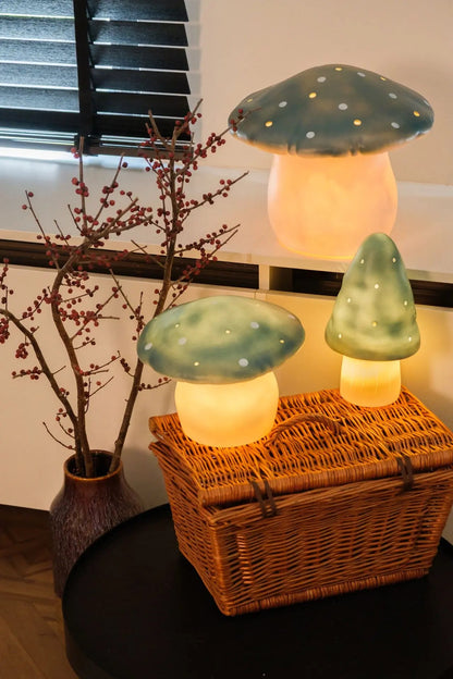 LAMP SMALL MUSHROOM NATURAL TEAL