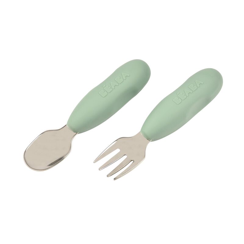 Béaba - Set van 2 roestvrijstalen voorbestek - Sage green