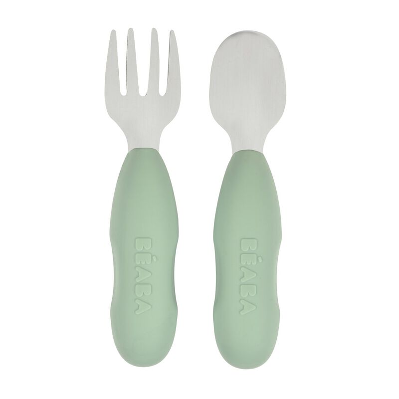 Béaba - Set van 2 roestvrijstalen voorbestek - Sage green