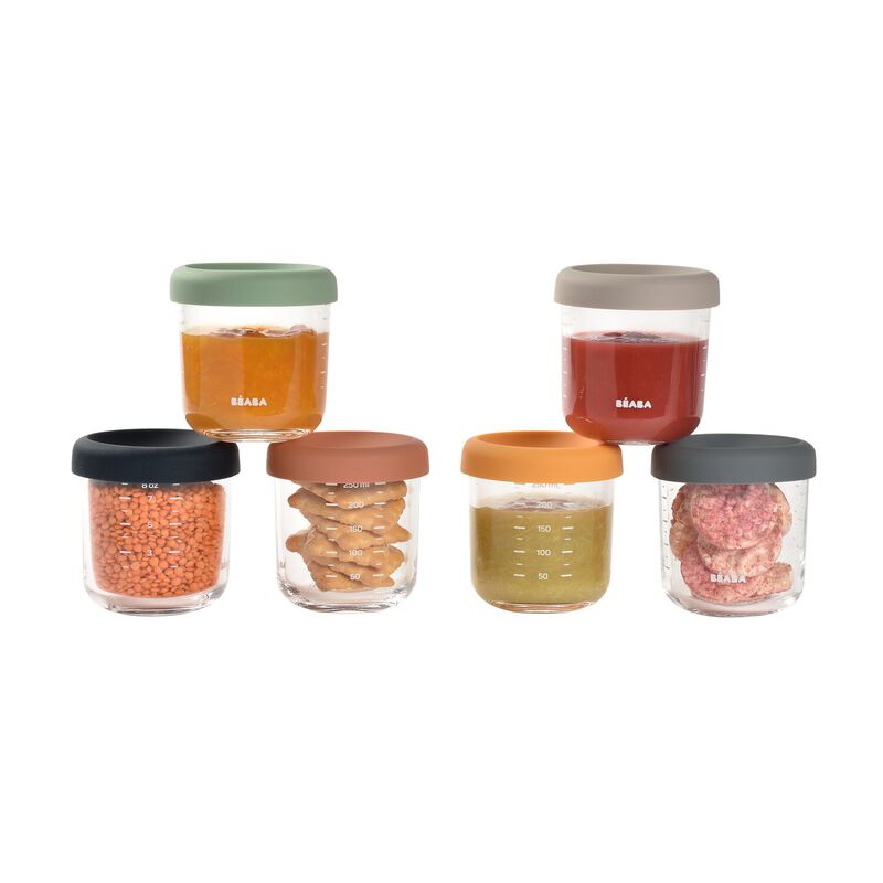 Béaba - Set van 6 glazen portiepotten 250ml