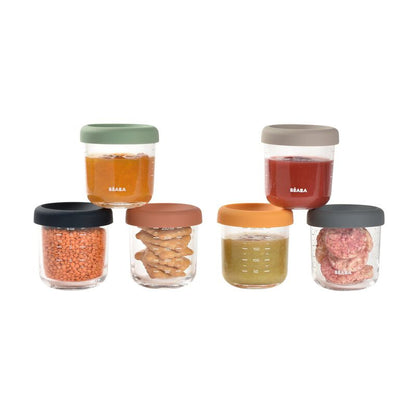 Béaba - Set van 6 glazen portiepotten 250ml