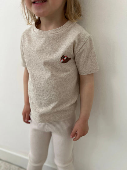 KIDS ZEEHOND T-SHIRT - GESPIKKELD BEIGE