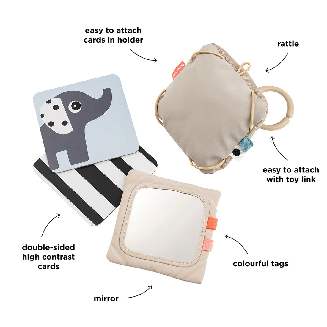 baby contrast card holder - deer friends - sand