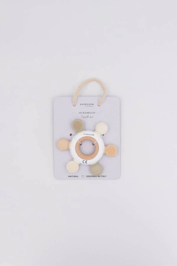Bijtring van hout &amp; silicone - CREAM