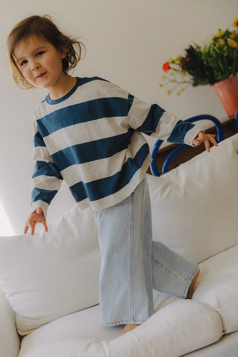LITTLE CLAUDIA LONGSLEEVE BLUE/GREY STRIPED