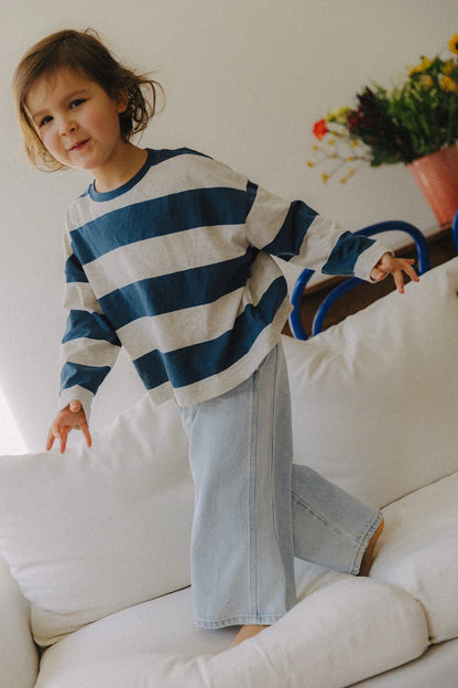 LITTLE CLAUDIA LONGSLEEVE BLUE/GREY STRIPED