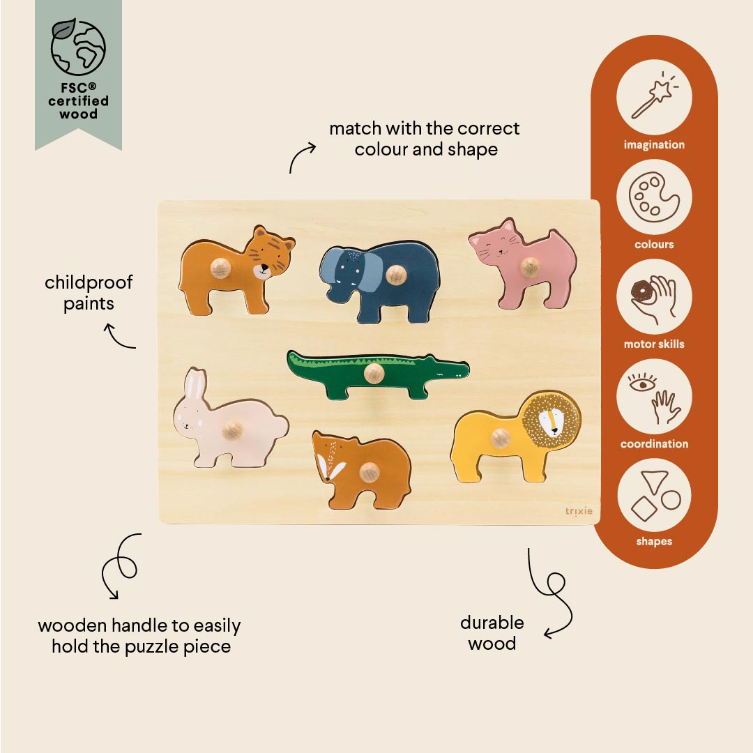 Houten dierenpuzzel - 7 stuks