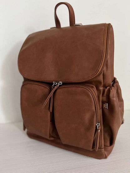 Tan Faux Leather Nappy Backpack