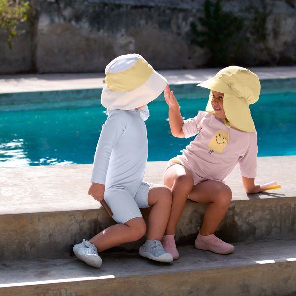 Vissershoedje checker board - pale yellow - sea salt