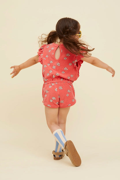 RUFFLE TERRY JUMPSUIT DAISIES PRINT