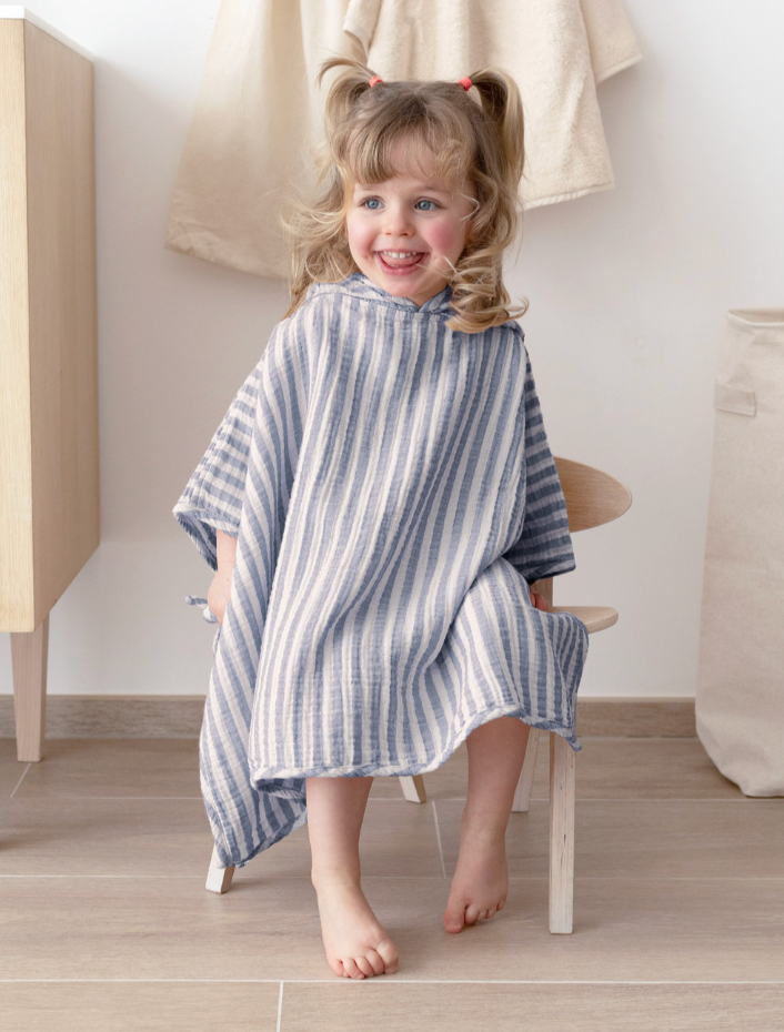 Poncho - Blauw / wit