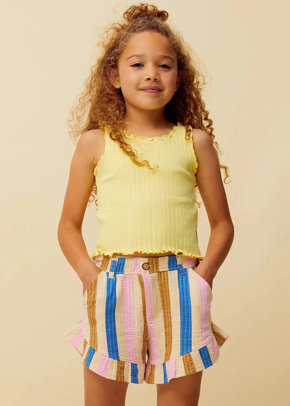RUFFLE SHORT MULTI COLOUR STRIPE